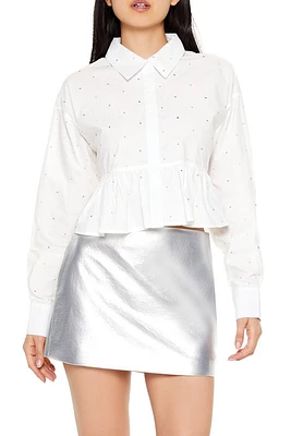 Rhinestone Cropped Peplum Shirt