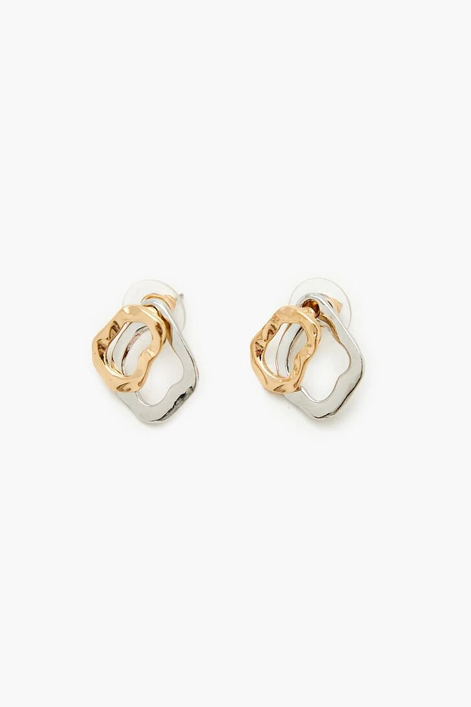 Two-Tone Hoop Stud Earrings