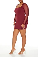 Plus Sheer Square-Neck Mini Dress