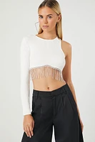 Sweater-Knit Rhinestone Crop Top