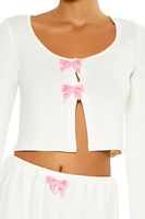 Bow Crop Top & Shorts Pajama Set