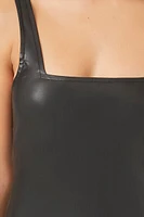 Faux Leather Slit Midi Dress