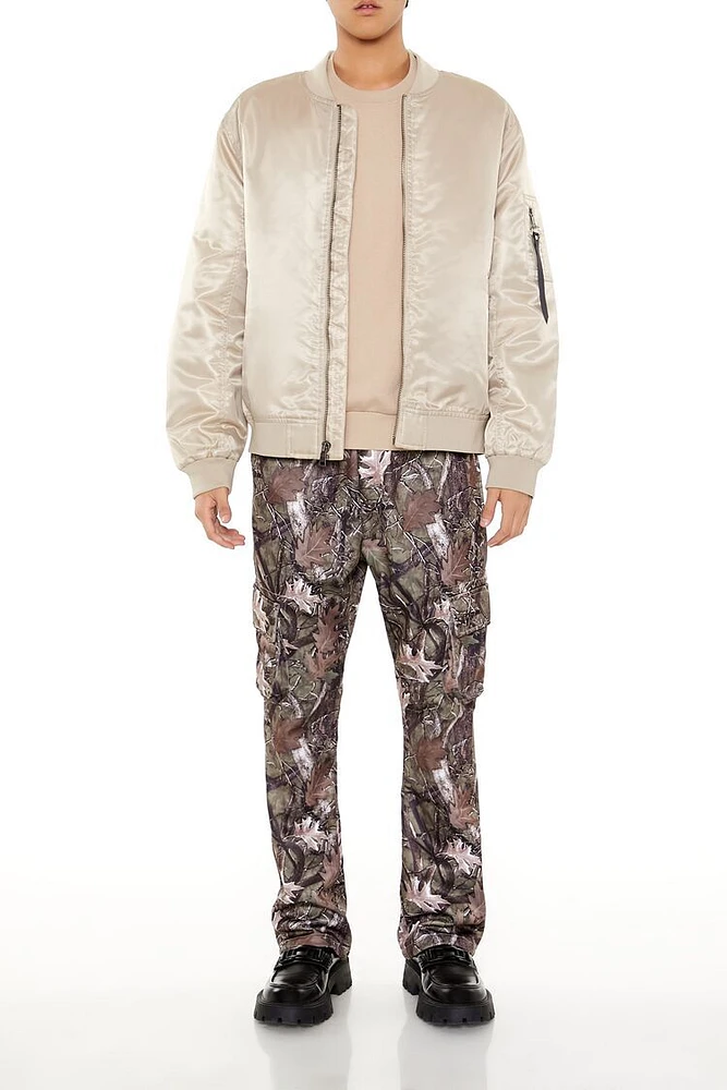 Leaf Print Mid-Rise Cargo Pants