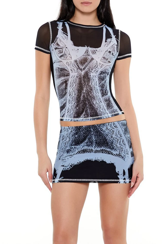 Mesh Bustier Graphic Baby Tee