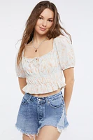 Floral Print Puff-Sleeve Crop Top