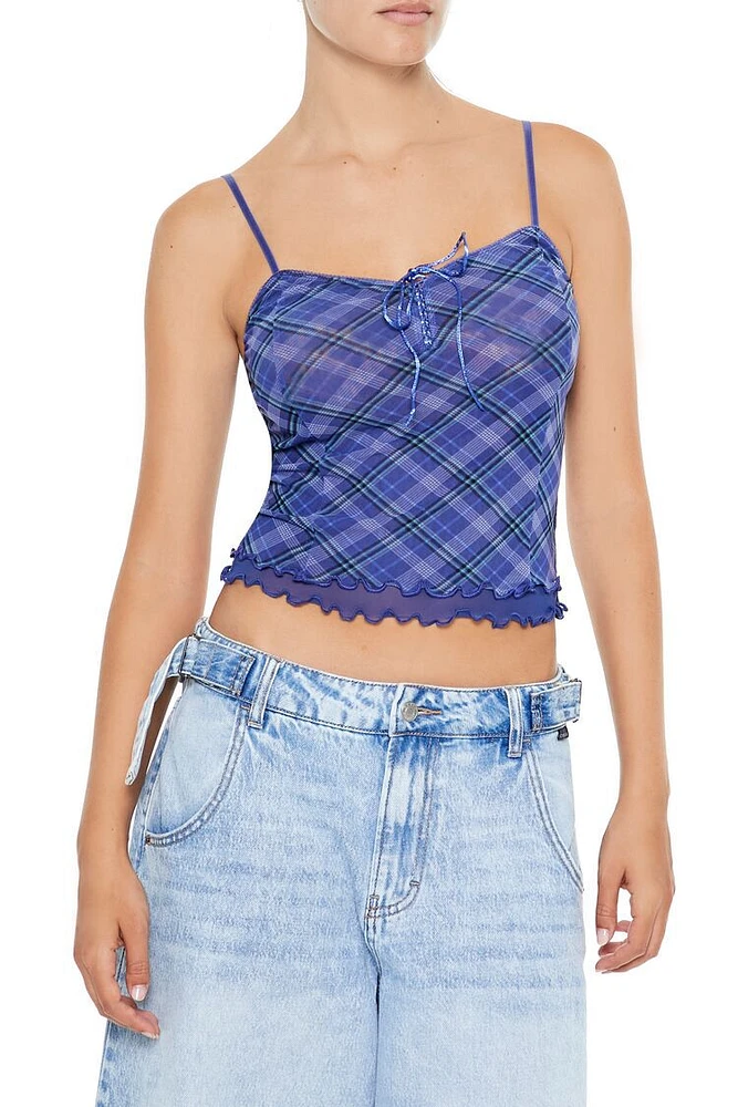 Mesh Lettuce-Edge Plaid Cami