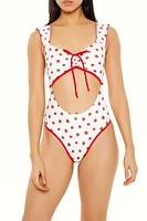 Strawberry Ruffle-Sleeve Monokini One-Piece Swimsuit