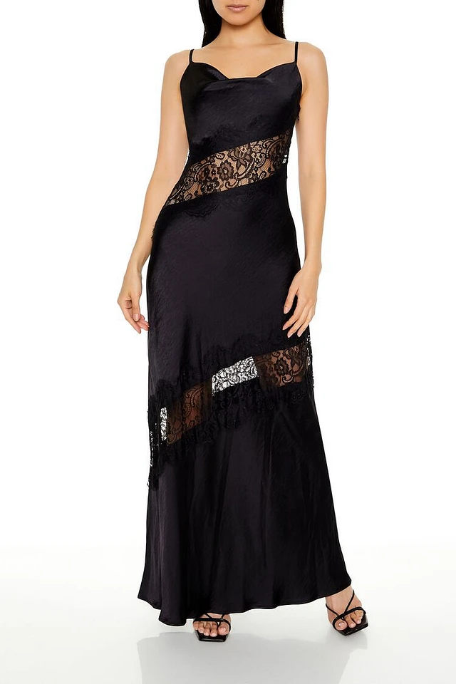 Forever 21 Lace-Trim Satin Cowl Maxi Dress | MainPlace Mall