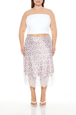 Plus Floral Print Midi Skirt