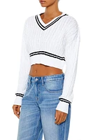 Cropped Striped-Trim Sweater