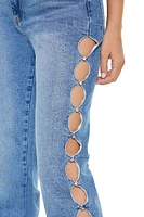 Rhinestone Cutout Straight Jeans