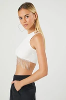 Sweater-Knit Rhinestone Crop Top