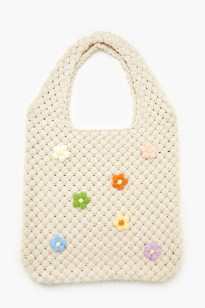 Basketwoven Flower Tote Bag