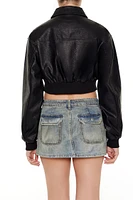 Faux Leather Cropped Jacket