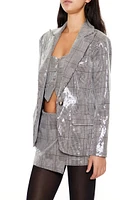 Sequin Plaid Notched Blazer