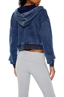 Faux Denim Zip-Up Hoodie