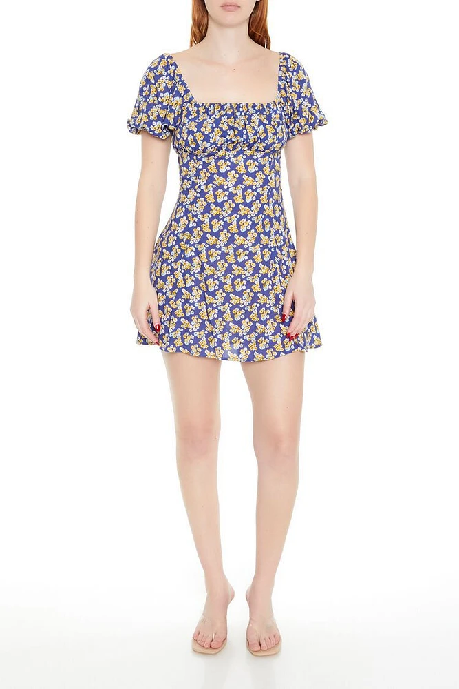 Ditsy Floral Tie-Back Mini Dress