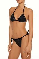 Faux Leather Laced String Bikini Bottoms