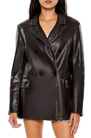 Notched Faux Leather Blazer