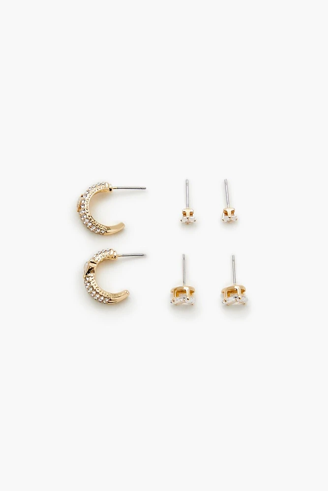 Rhinestone Hoop & Stud Earring Set