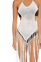 Crochet Tie-Back Fringe Swim Cover-Up Midi Dress