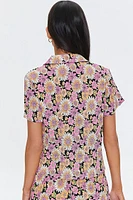 Pleated Floral Print Shirt