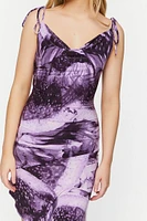 Abstract Cowl Tie-Strap Midi Dress