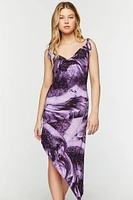 Abstract Cowl Tie-Strap Midi Dress