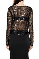 Sequin Sheer Mesh Tie-Front Shirt