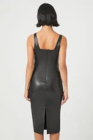 Faux Leather Slit Midi Dress