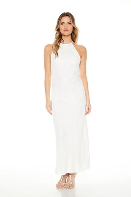 Linen-Blend Halter Maxi Dress