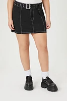 Plus Twill Belted Mini Skirt