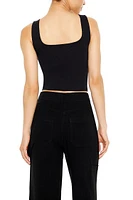 Ponte Knit Button-Front Crop Top