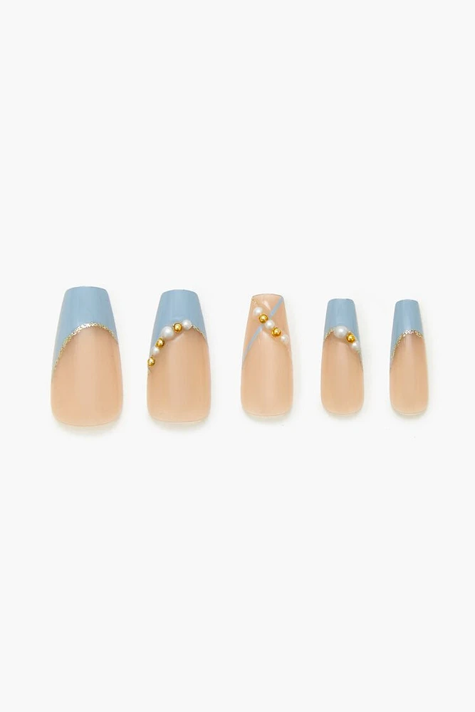 French Tip Coffin Press-On Nails