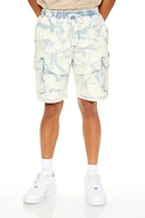 Bleach Dye Denim Cargo Shorts