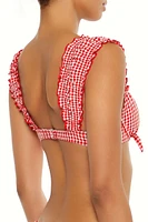 Gingham Ruffle-Sleeve Underwire Bikini Top