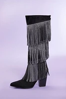 Over-the-Knee Rhinestone Fringe Boots