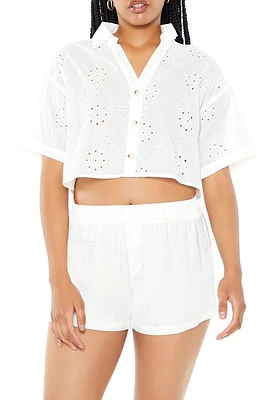 Floral Eyelet Cropped Shirt