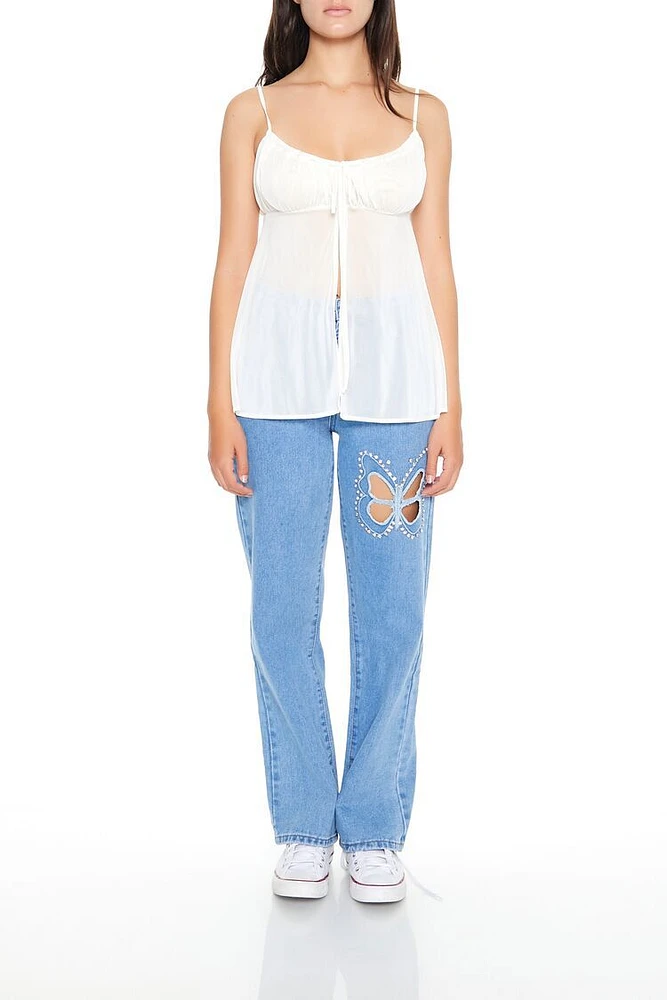 Rhinestone Butterfly Cutout Jeans