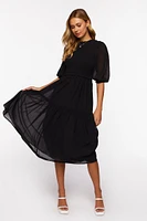 Smocked Chiffon Peasant-Sleeve Dress