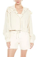 Hooded Cropped Snap-Button Jacket