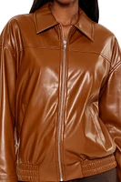 Faux Leather Zip-Up Bomber Jacket