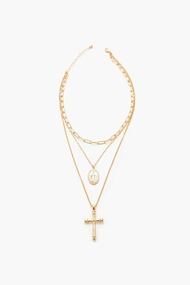 Layered Figure & Cross Necklace