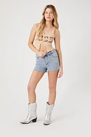 Raw-Cut Studded Denim Shorts