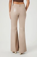 Faux Leather Mid-Rise Flare Pants