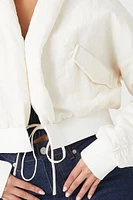Ruched Tie-Front Puffer Jacket