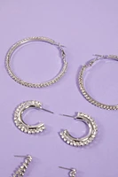 Rhinestone Hoop & Drop Earring Set