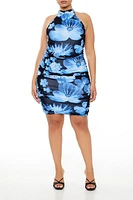 Plus Floral Halter Mini Dress