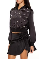 Rhinestone Charm Bomber Jacket