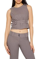 Buckled Pinstriped Crop Top